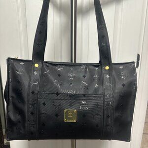 MCM Visetos Black Nylon Shopper Tote Shoulder Handbag